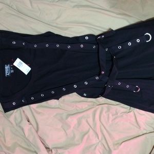 Black goth-type dress with straps.